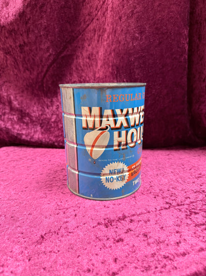 Vintage Maxwell House Metal Coffee Can - Blue No-Key Vacuum Tin - 2 LB
