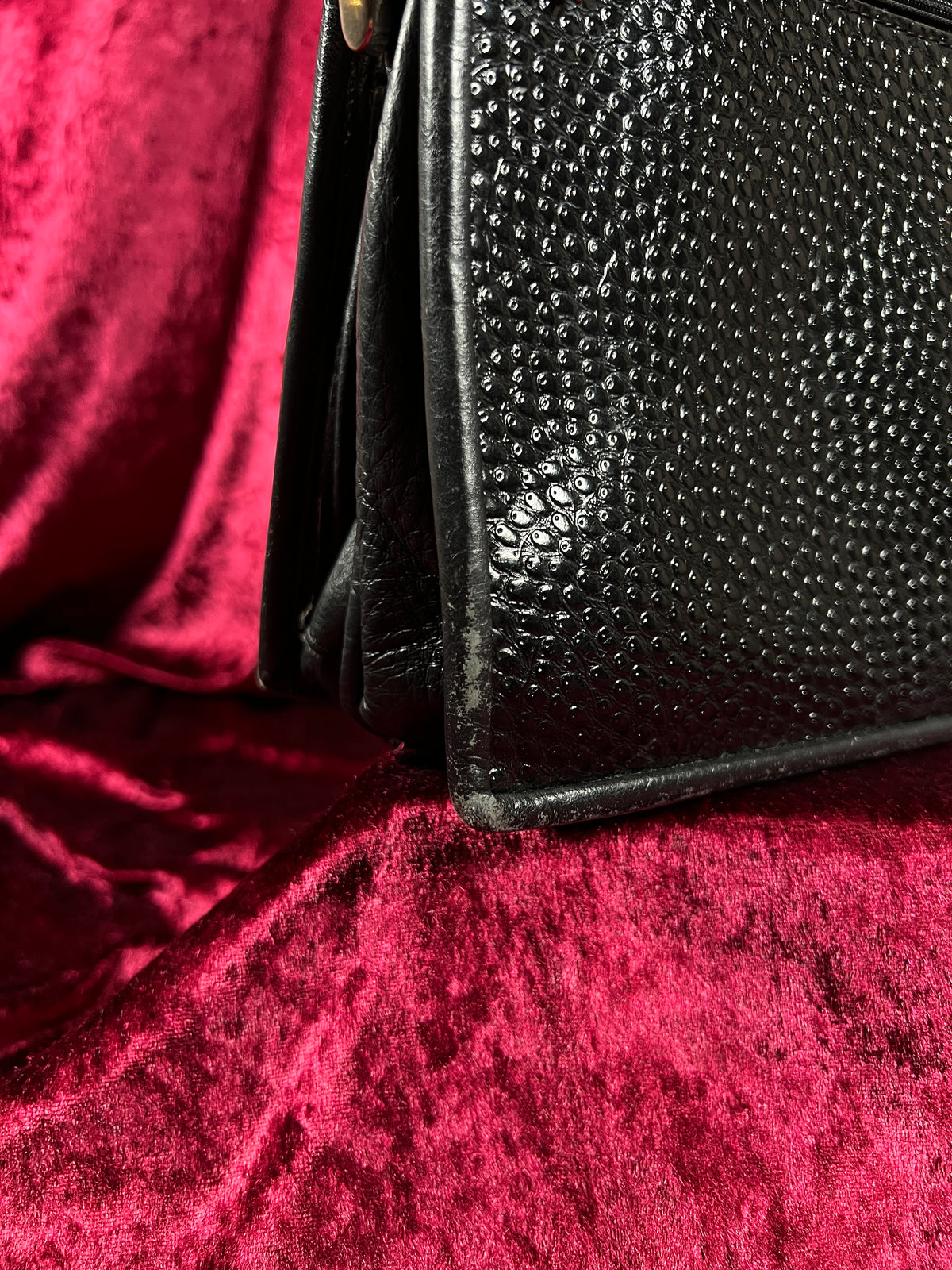 Vintage Y2K Black Leather Shoulder Bag - Reptile Embossed Patchwork Purse