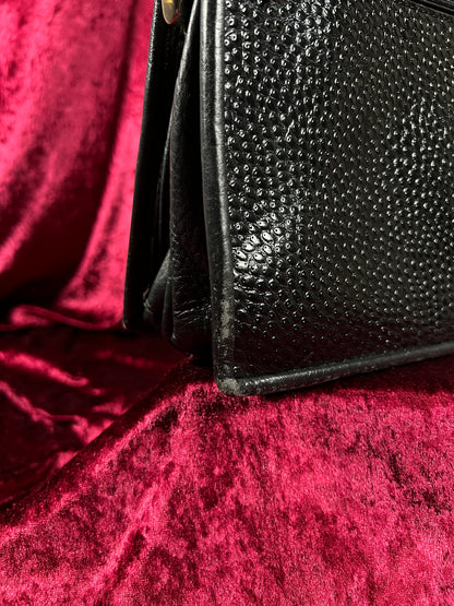 Vintage Y2K Black Leather Shoulder Bag - Reptile Embossed Patchwork Purse