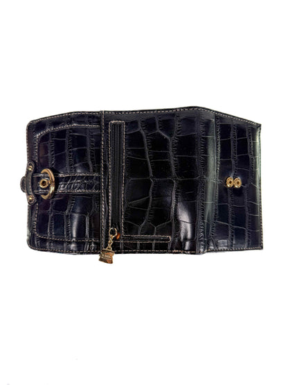 Vintage Wallet - Black Faux Alligator - Kathy Van Zeeland Tri-Fold