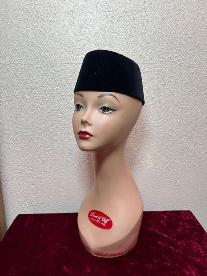 Vintage Accessories - Taqiyah / Kufi Hat - Black Short Pile Lyon Velvet - 22 1/2"