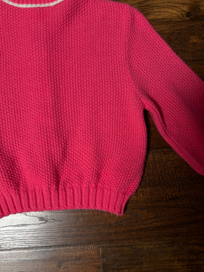 Vintage Catalina Knit Cardigan - Bubblegum Pink White Trim Button Front Sweater - Small