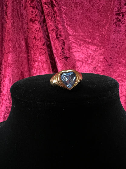 Vintage Gold Tone Ring – Bold Sparkle Heart Ring by Avon - Size 8.5
