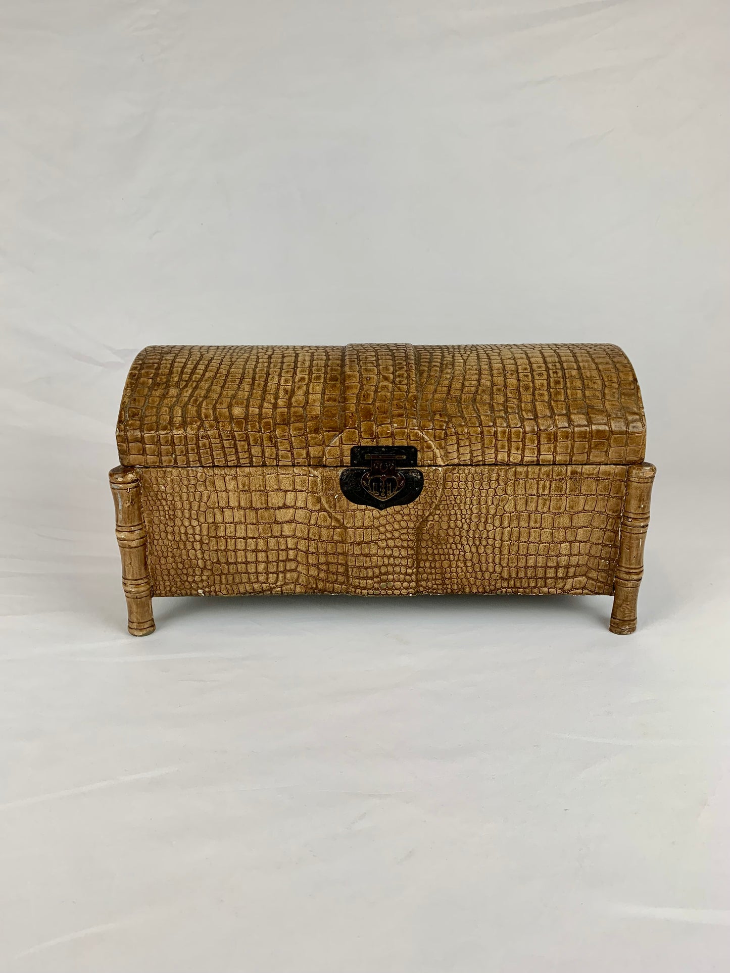 Faux Brown Alligator Skin Treasure Box w/ Bamboo Stalk Legs