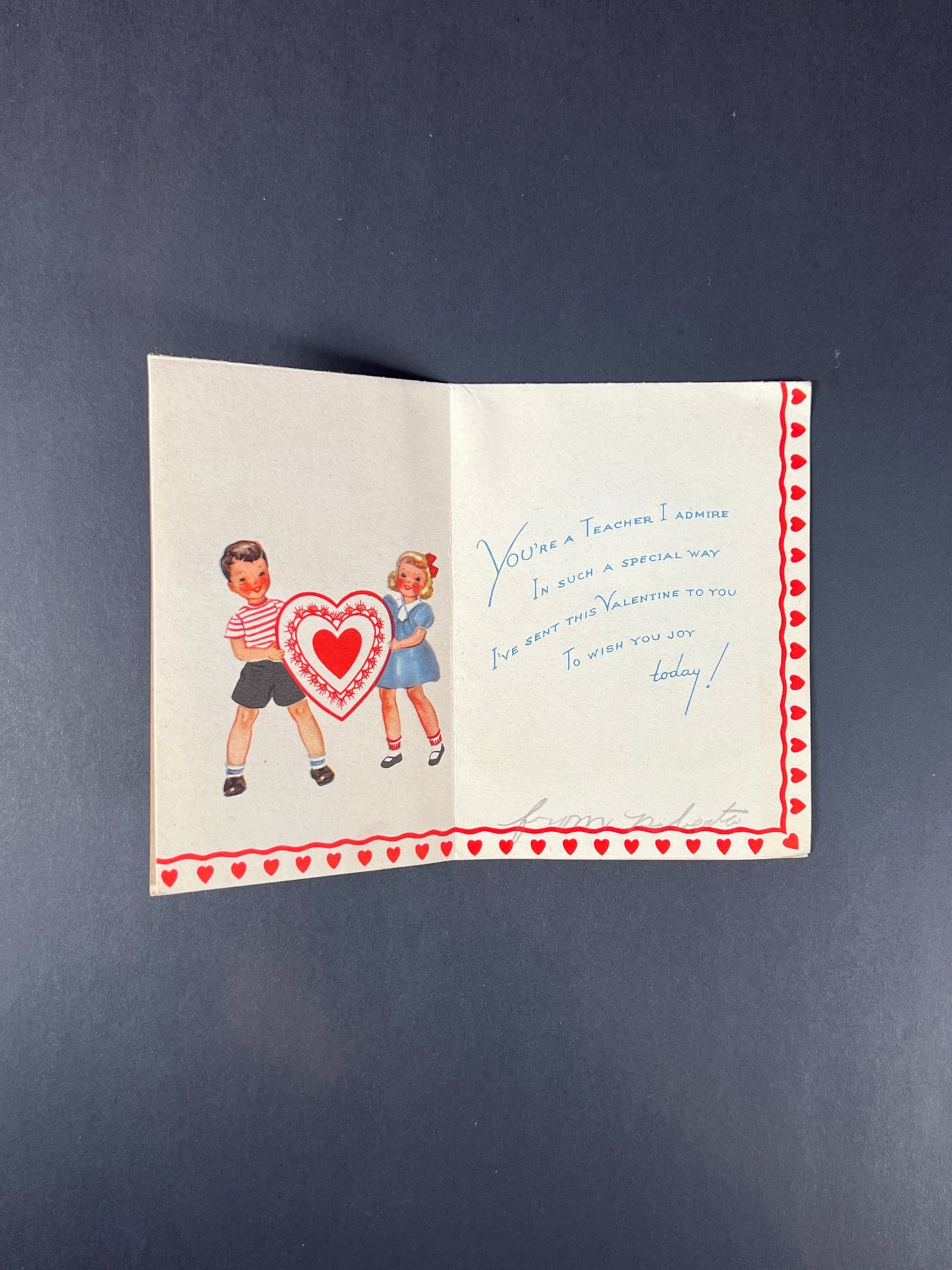 Vintage Ephemera - Valentine’s Day Card - My Valentine For Teacher - Made In USA
