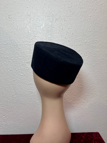 Vintage Accessories - Taqiyah / Kufi Hat - Black Short Pile Lyon Velvet - 22 1/2"