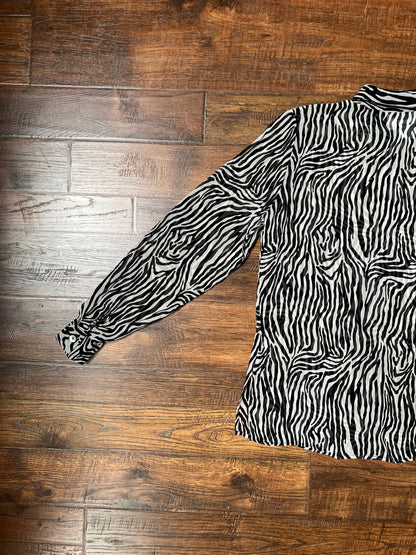 Vintage Clothing - Sheer Button Up Shirt - Zebra Print - 100% Silk - Small - Tess