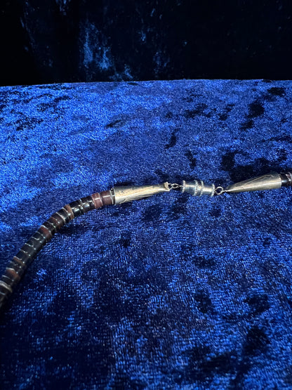 Vintage Zuni Heishi Fetish Necklace - Shell and Mother of Pearl Birds Sterling Silver Clasp