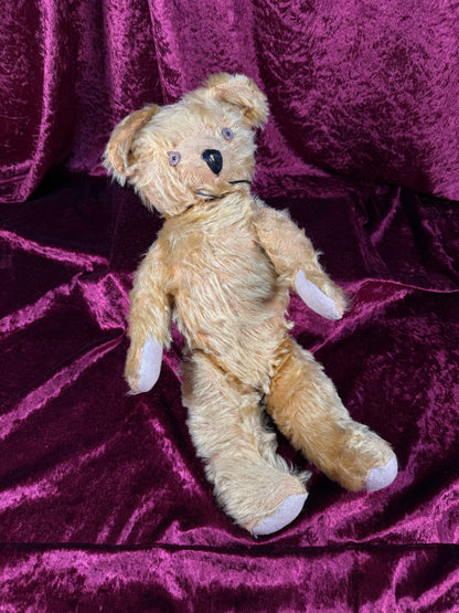 Antique Jointed Mohair Teddy Bear – Golden Yellow with Button Eyes - 17.5"