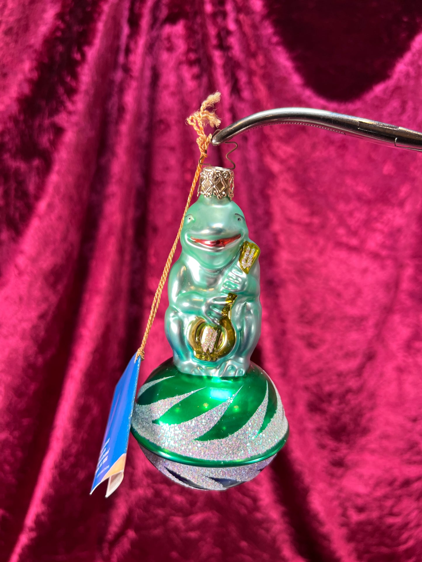 Vintage Christmas - Handblown Glass Ornament - Banjo Frog - Old World Christmas - 1993