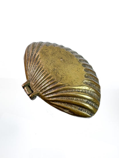 Vintage Solid Brass Trinket Dish - Clam Shell Shaped Hinged Box