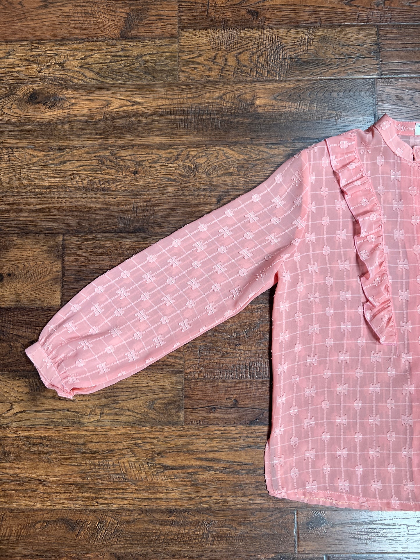 Vintage Clothing - Semi-Sheer Textured Blouse - Peach Pink - Medium