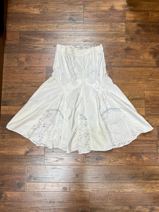 Vintage Romantic Bridal Cotton Lace Flare Midi Skirt - Embroidered Panels - Modelle