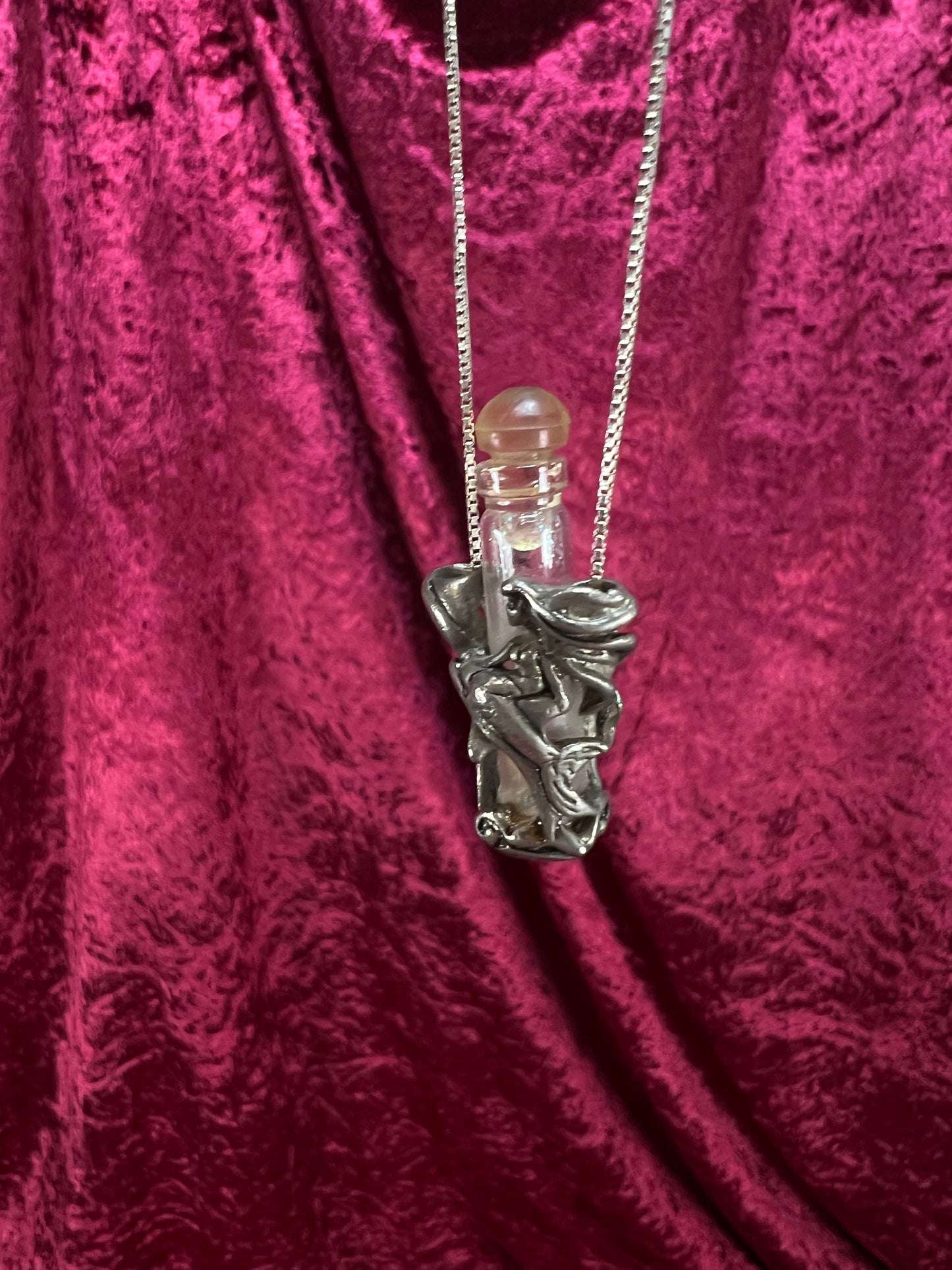 Vintage Sterling Silver Necklace - Fairy Dust Glass Vial Pendant