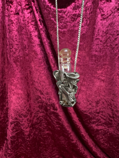 Vintage Sterling Silver Necklace - Fairy Dust Glass Vial Pendant