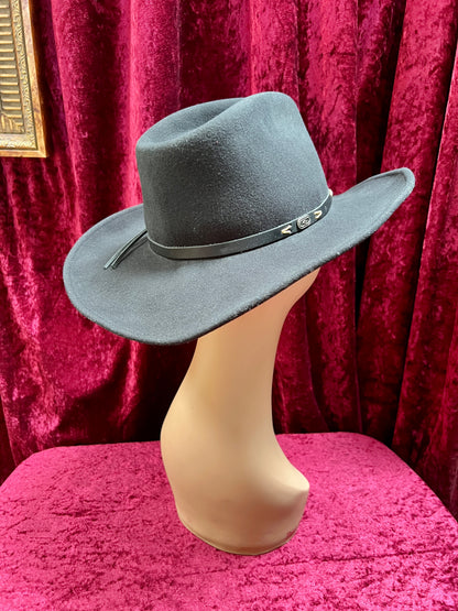 Vintage Wool Felt Cowboy Hat – Black Wide Brim Western Cowboy Style - Renegade Headwear - Medium