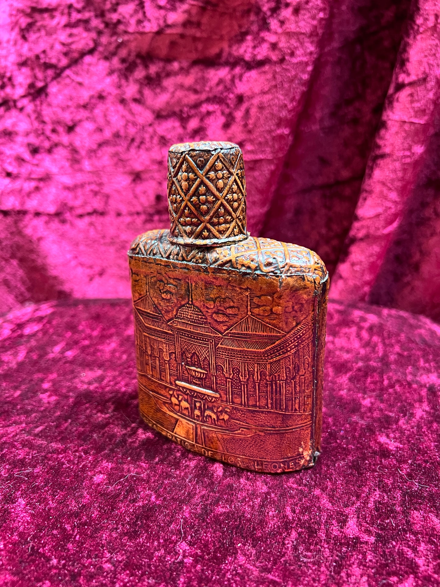 Vintage Barware - Tooled Leather Porron Decanter and Flask - Don Quixote and Patio De Los Leones