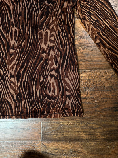 Vintage Vivienne Tam Mesh Long Sleeve Top - Brown Tiger Stripe Layered - Size X-Large