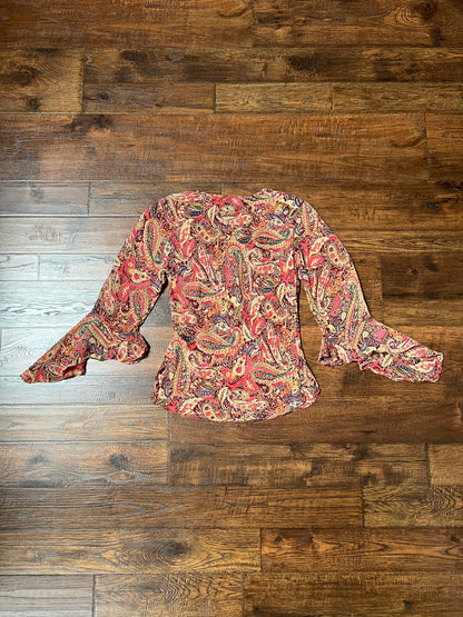 Vintage Clothing - Y2K Scoop Neck Blouse - Butterfly Sleeves - Pink Paisley Print - Small - Angie