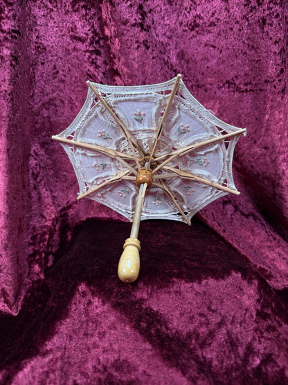 Vintage Miniature Parasol – Hand Embroidered Rossettes with Lace Accents