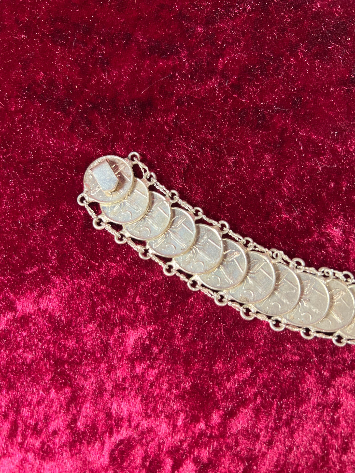 Vintage Jewelry - Coin Bracelet - Silver - Mexican Centavos - 7"