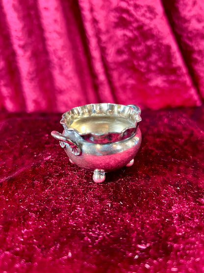 Vintage Kitchen - Footed Salt Cellar - Sterling Silver Plated - Scalloped Edge with Handles - Silver Plate Co.