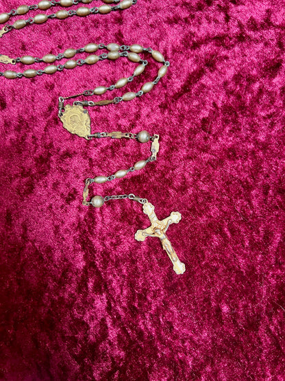 Vintage Jewelry - Italian Rosary - Champagne Gold Beads with Gold Tone Cross - 22"