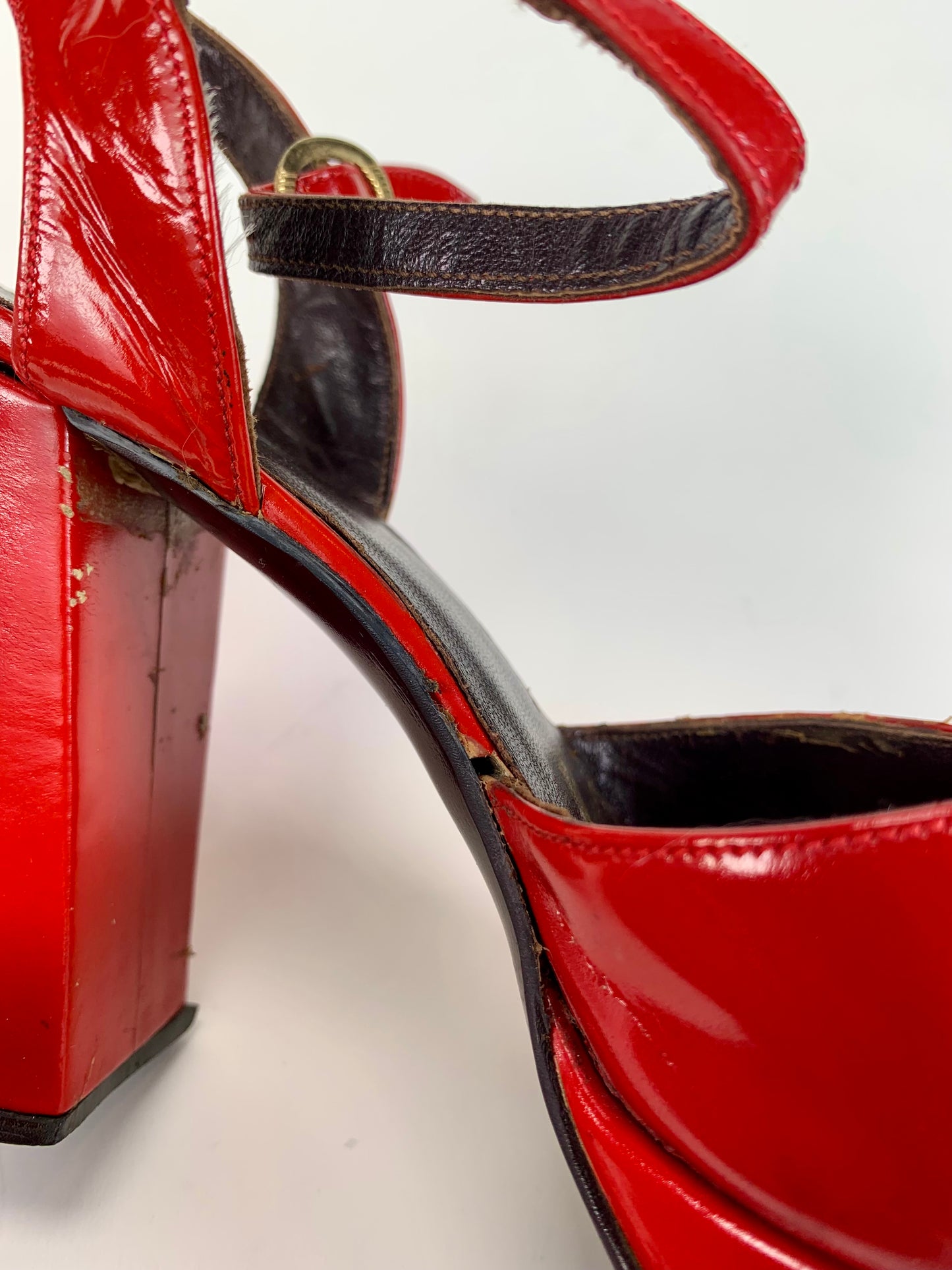 Vintage Shoes - Patent Leather Peep Toe Platform Heels - Cherry Red - 7 1/2