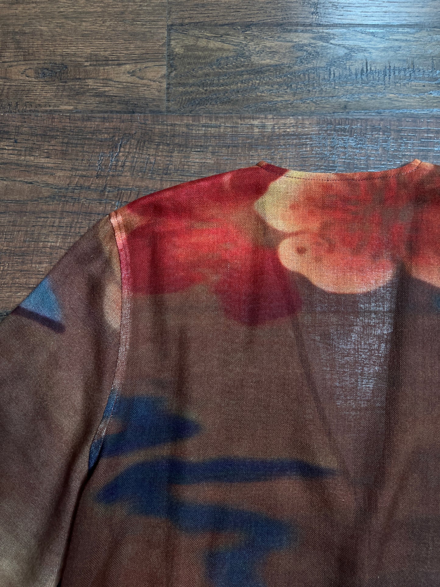 Vintage Tao House Cotton Knit Cardigan – Abstract Floral Print Wide Sleeve – Medium