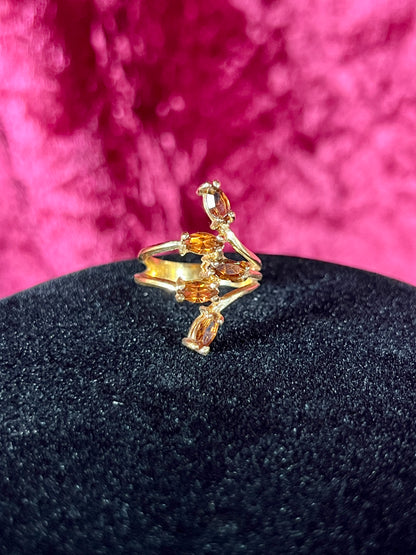 Vintage 18K HGE Cocktail Ring – Marquise Cut Amber Rhinestones - Size 5