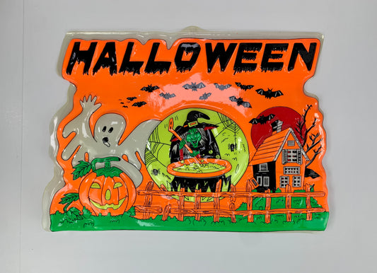 Vintage 1990s Hartin Halloween 3D Vacuform - Halloween Ghost, Witch, Haunted House Scene