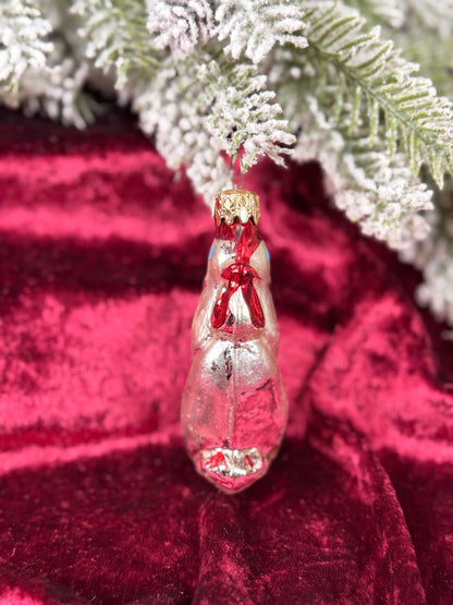 Vintage Christmas - Handblown Glass Ornament - Silver Rooster