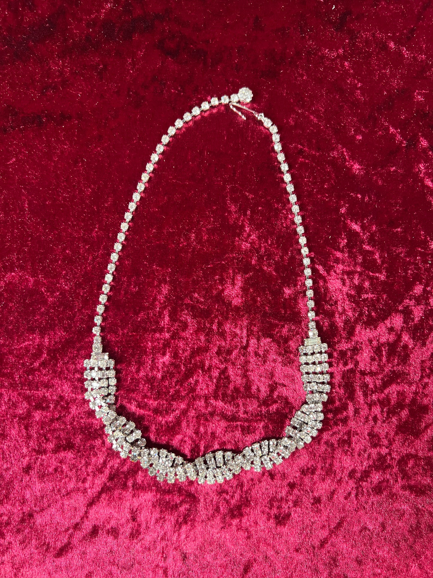 Vintage Jewelry - Collar / Choker Necklace - Silver Tone Metal - Braided Clear Rhinestones - 17.5”