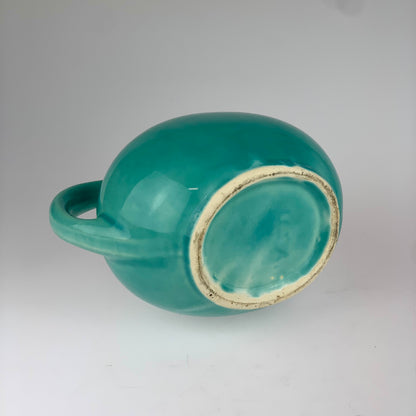 1940s Aqua Blue Slant Ball Pitcher w/ Ice Lip - Marked USA