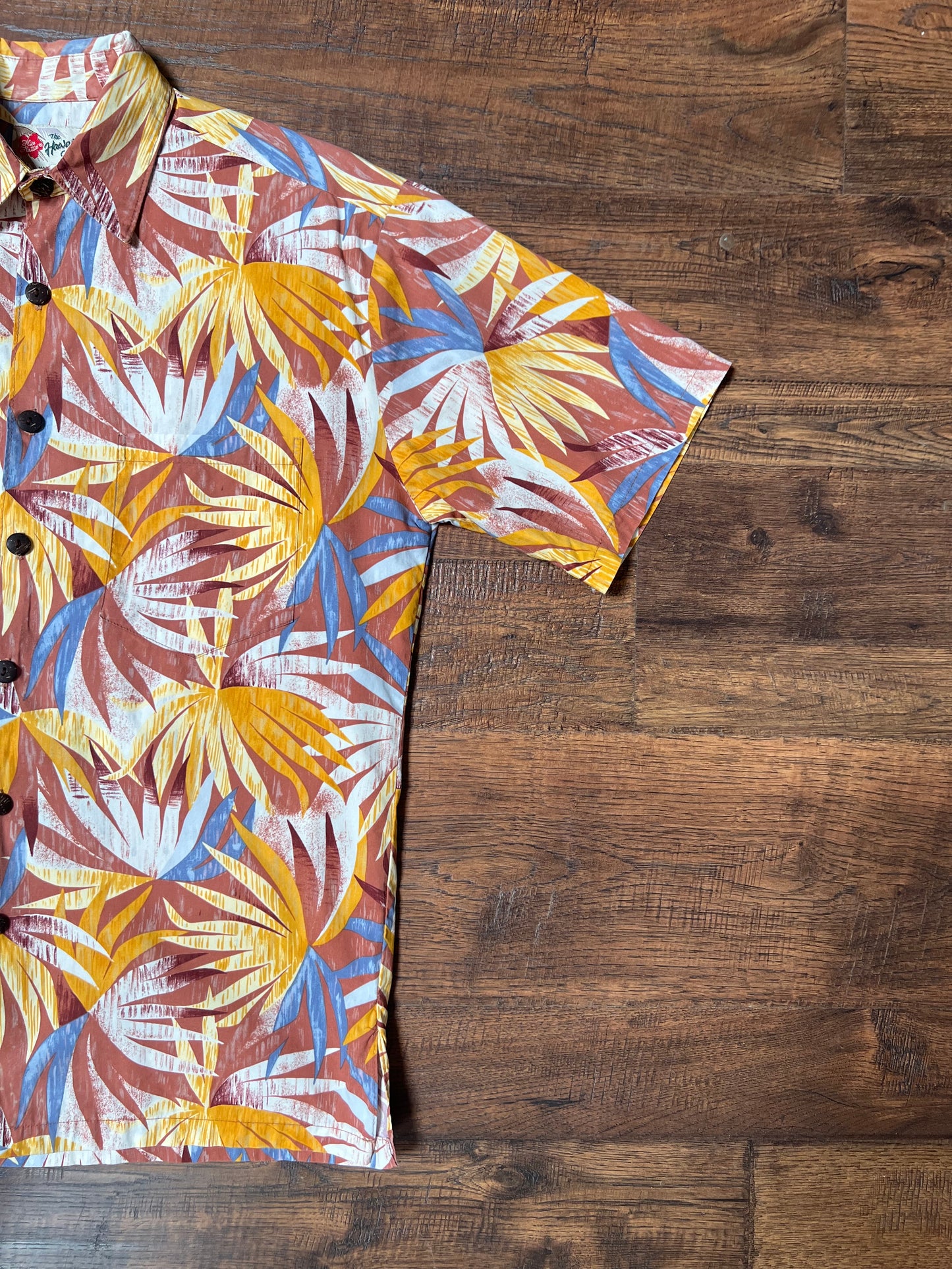 Vintage Clothing - Short Sleeve Hawaiian Shirt - Fan Leaf Palm Print - Hilo Hattie Hawaii - Medium