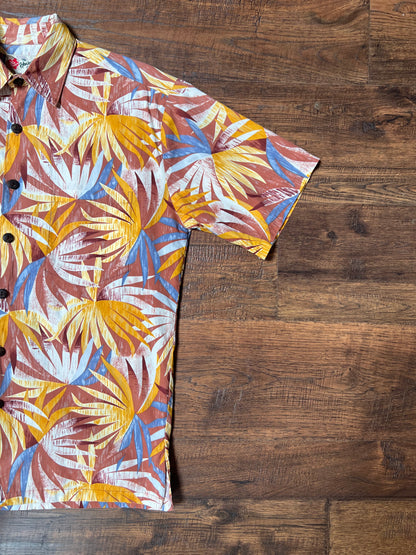 Vintage Clothing - Short Sleeve Hawaiian Shirt - Fan Leaf Palm Print - Hilo Hattie Hawaii - Medium