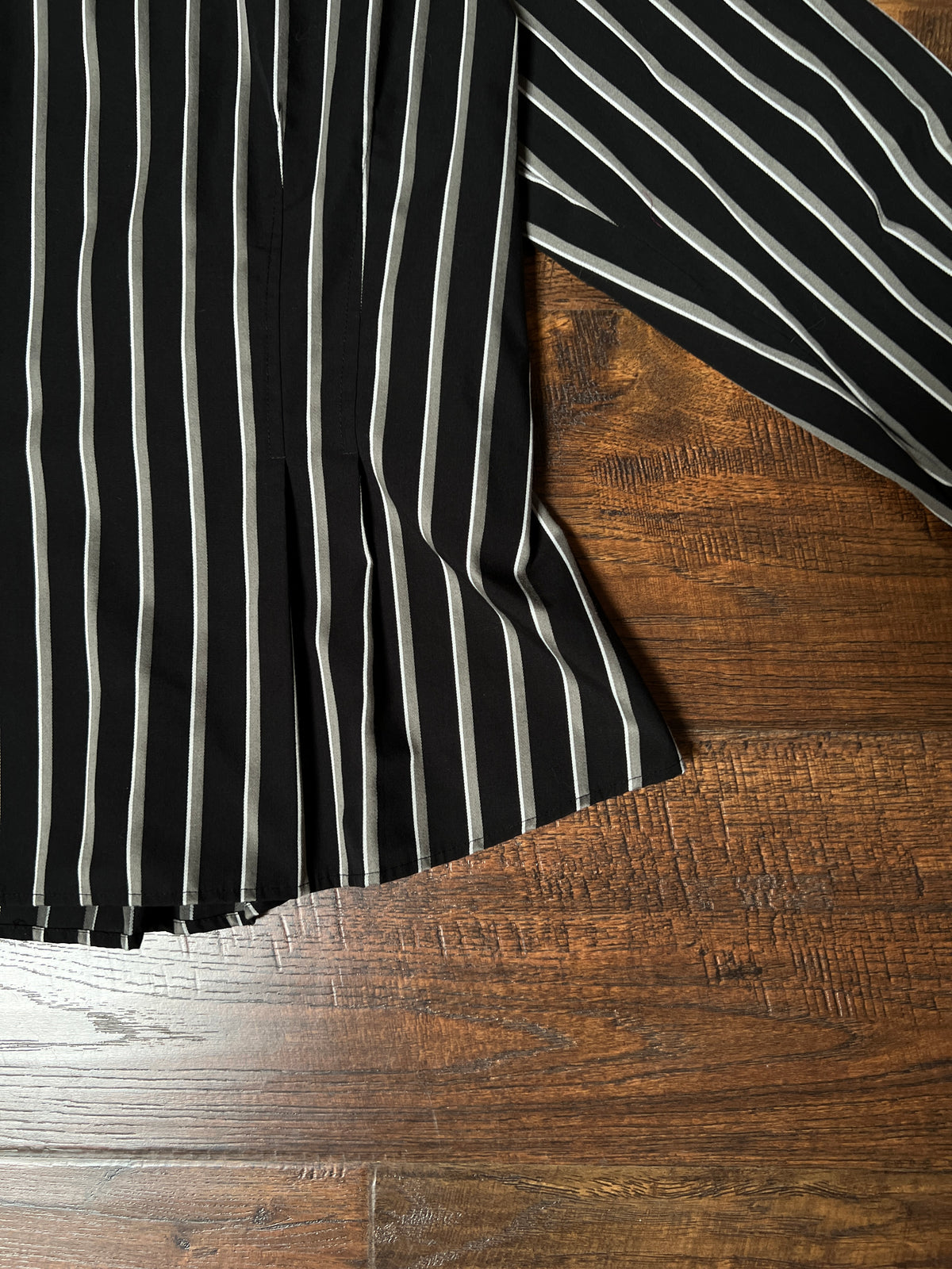 Vintage Foxcroft Fitted Blouse - Black Grey Striped Pleated Waist - Size Large