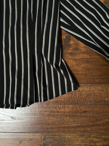Vintage Foxcroft Fitted Blouse - Black Grey Striped Pleated Waist - Size Large