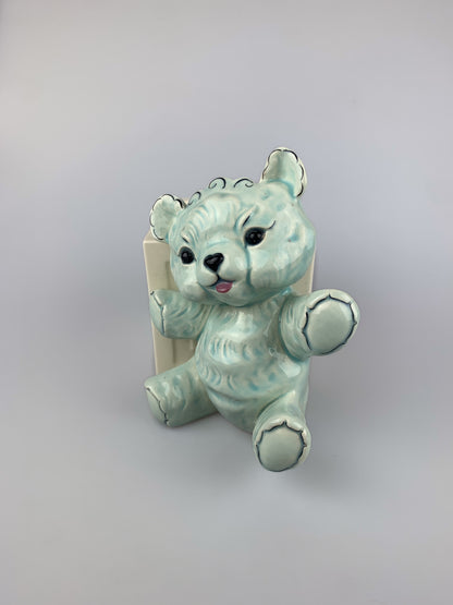 Vintage Kay Finch Blue Teddy Bear & Alphabet Block Ceramic Planter - California Pottery