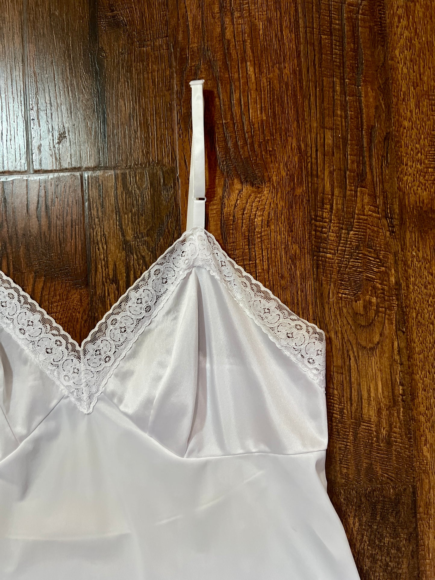 Vintage White Nylon Above The Knee Slip Dress - Lace Trim - Gilligan O'Malley