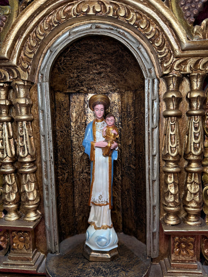 Vintage Hand Carved Wooden Altar - Immaculate Conception of Mary - Gold Shrine Devotional