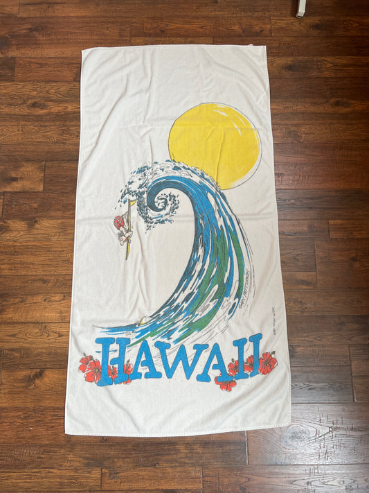 Vintage Linens - Beach Towel - Surfing In Hawaii - Gary Patterson - Thought Factory - 1980