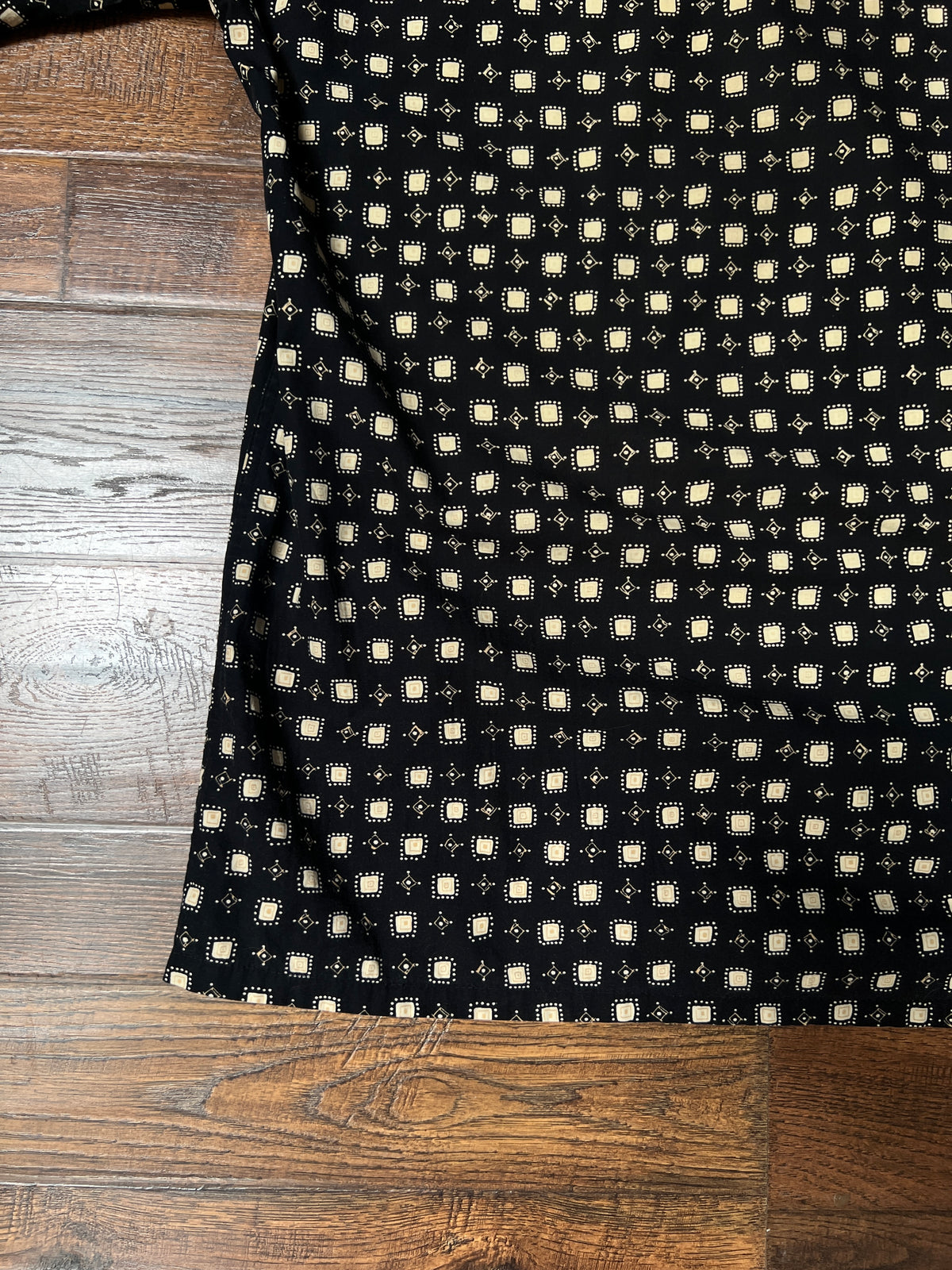 Vintage Pierre Cardin Cotton Shirt – Black and Beige Geometric Print – Size Large