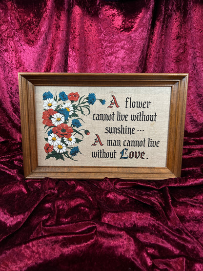 Vintage Linen Wall Art - Kay Dee Handprints Floral Love Quote Screenprint
