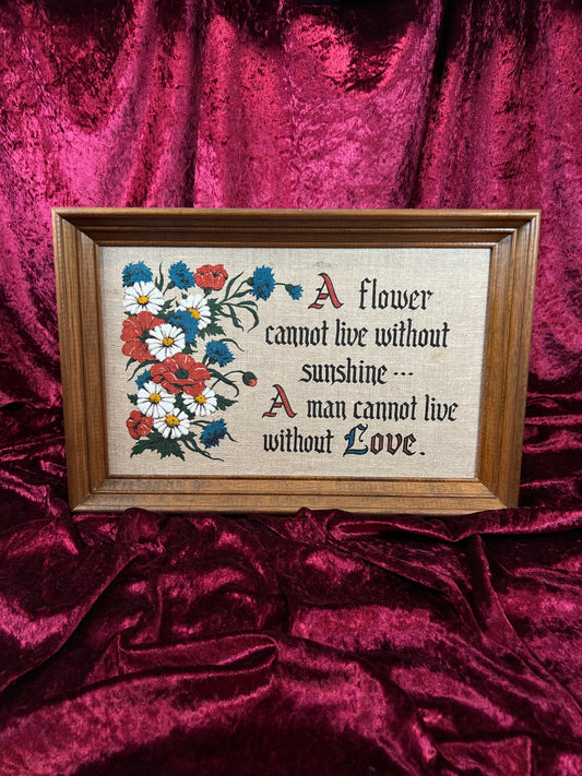Vintage Linen Wall Art - Kay Dee Handprints Floral Love Quote Screenprint