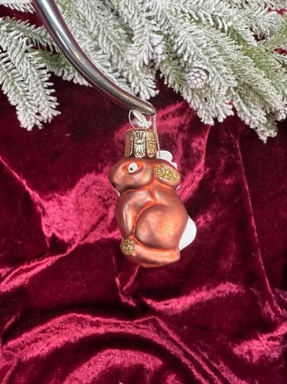 Vintage Christmas - Handblown Glass Ornament - Brown Bunny - Czech Republic