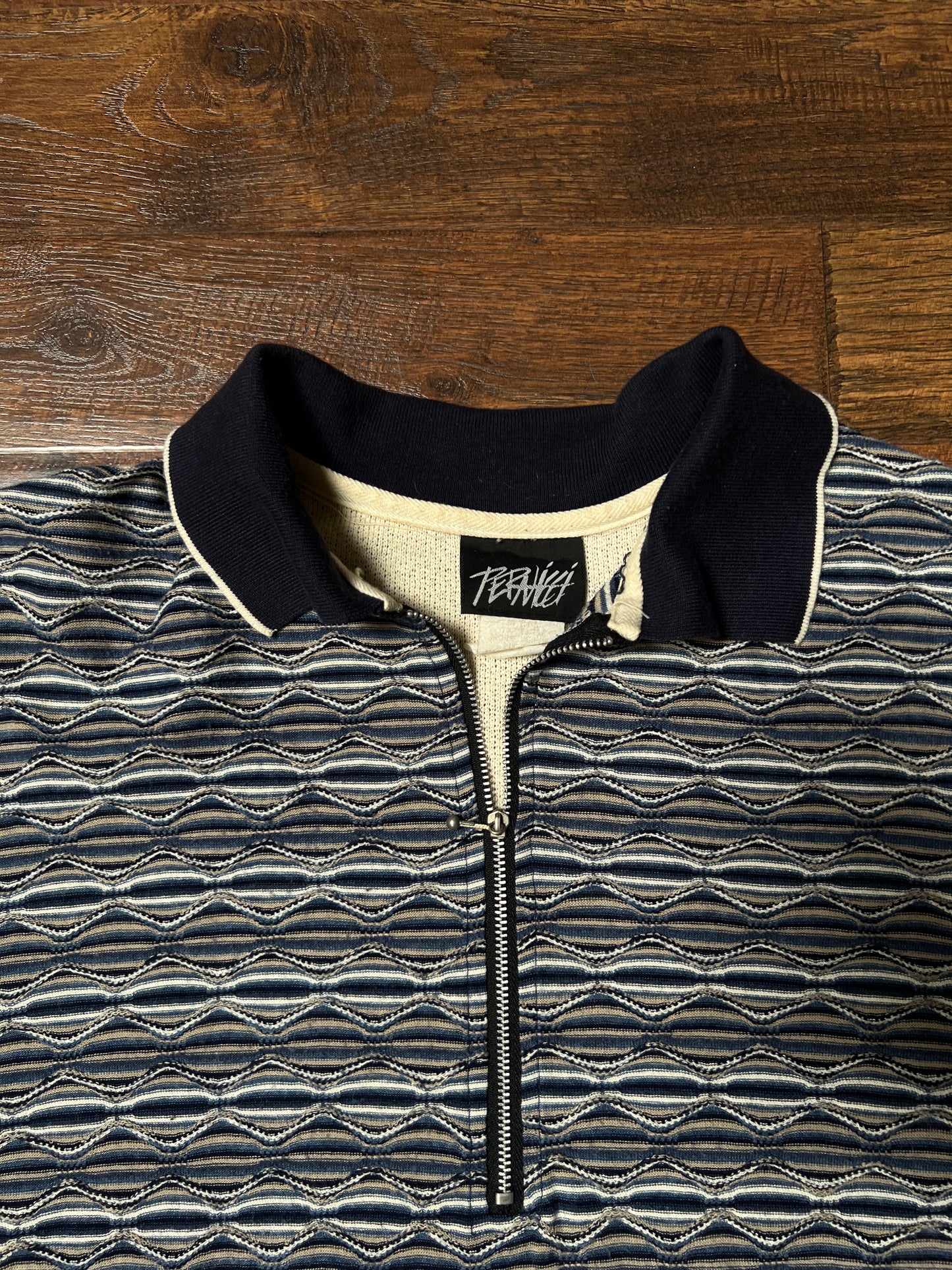 Vintage Pernicci Cotton Polo Shirt – Textured Wave Knit Half Zip – Size X-Large