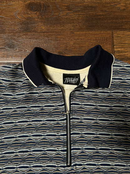 Vintage Pernicci Cotton Polo Shirt – Textured Wave Knit Half Zip – Size X-Large