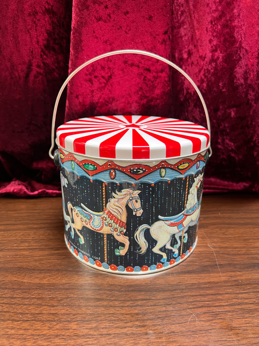 Vintage Kitchen - Metal Storage Tin - Carousel Horses Under The Big Top - 1985 Western Trimming Corp.