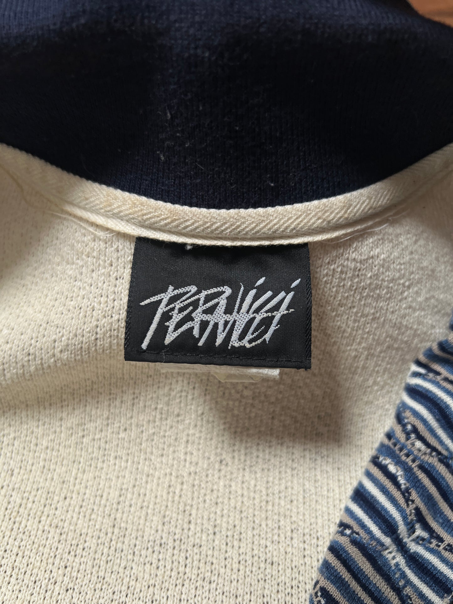 Vintage Pernicci Cotton Polo Shirt – Textured Wave Knit Half Zip – Size X-Large